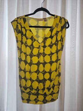 DKNY Yellow/Gray V-Neck w/Keyhole Top Banded Bottom Size XS